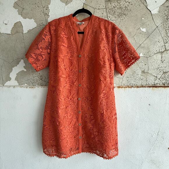 Amuse Society Shirt Dress Lace Button Front Short Sleeve Mini Modern Retro Large - Picture 8 of 8